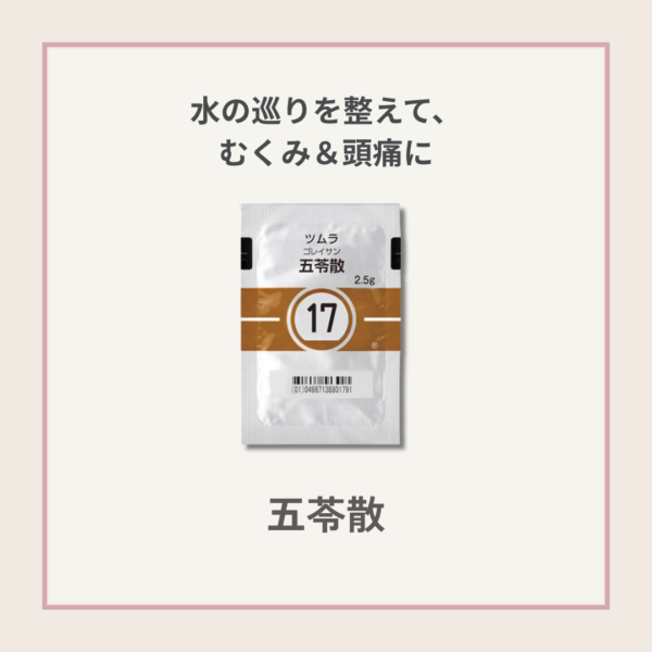 五苓散の商品画像。体内の水分バランスを整え、むくみ・頭痛・二日酔いなどに使われる漢方薬。
